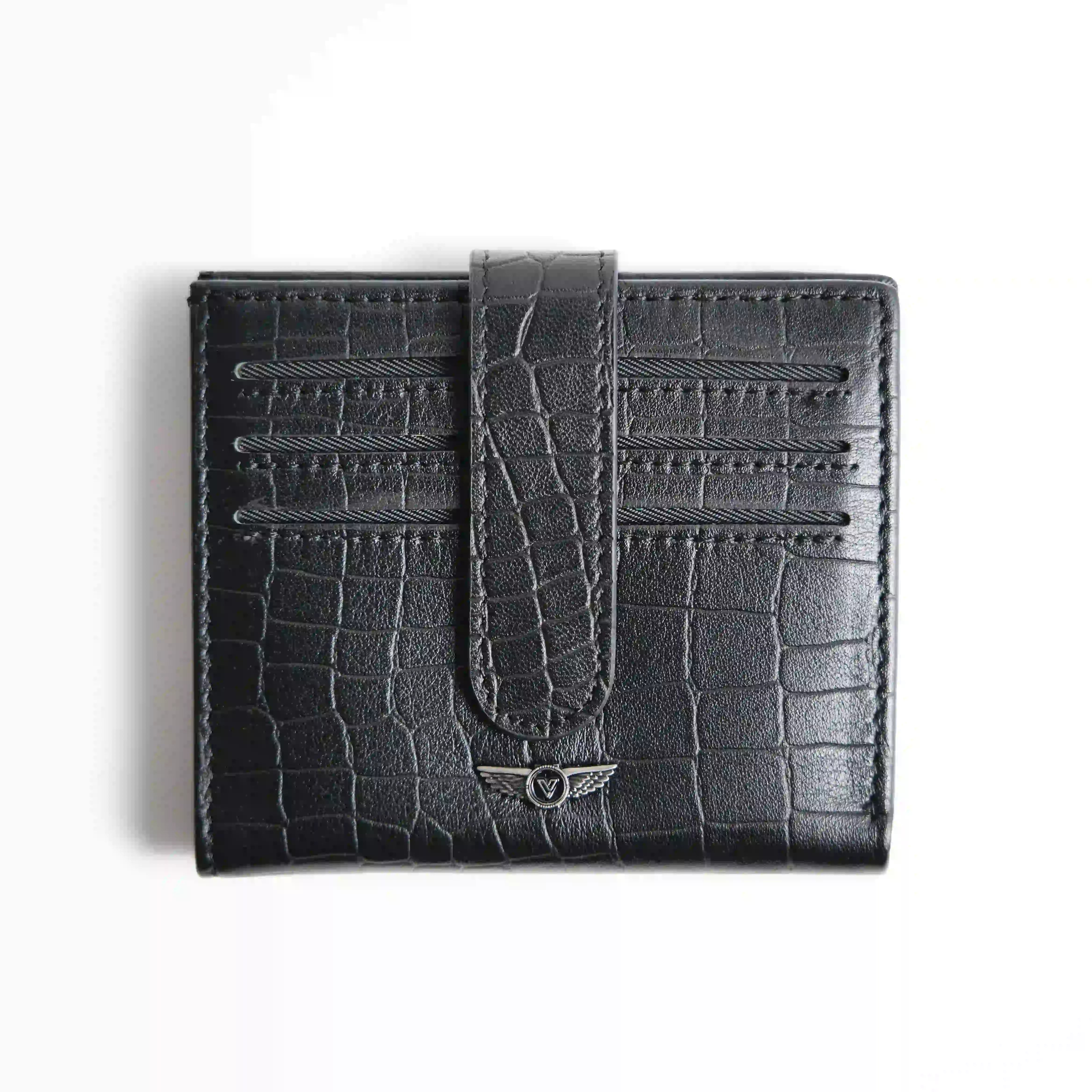 Men’s Genuine Leather Wallet – Black Croc Embossed – Verutti VRW-5006-1