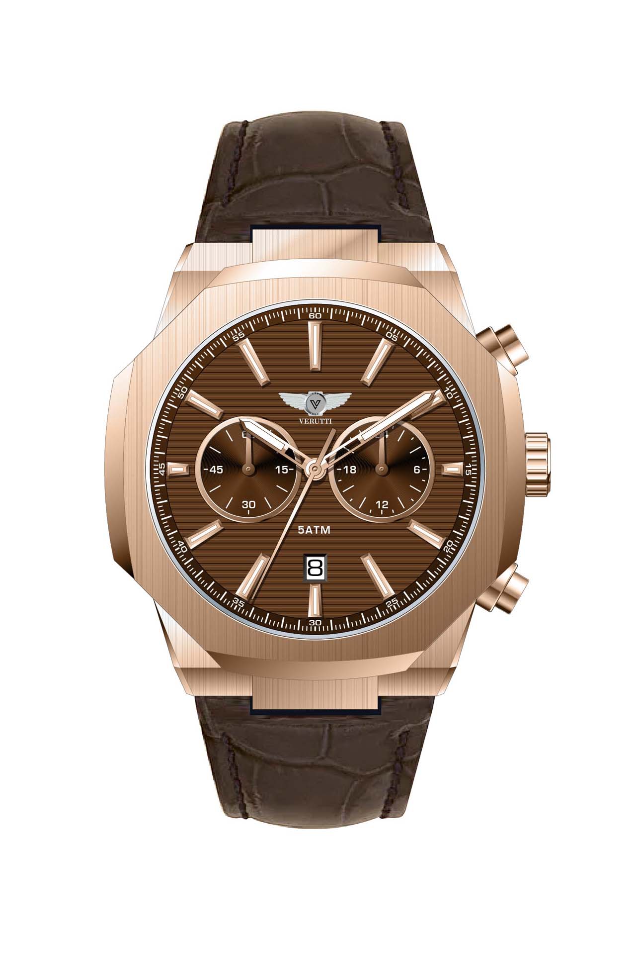 Men’s Chronograph Watch VR-1041-3 – Gold-Tone & Brown Strap