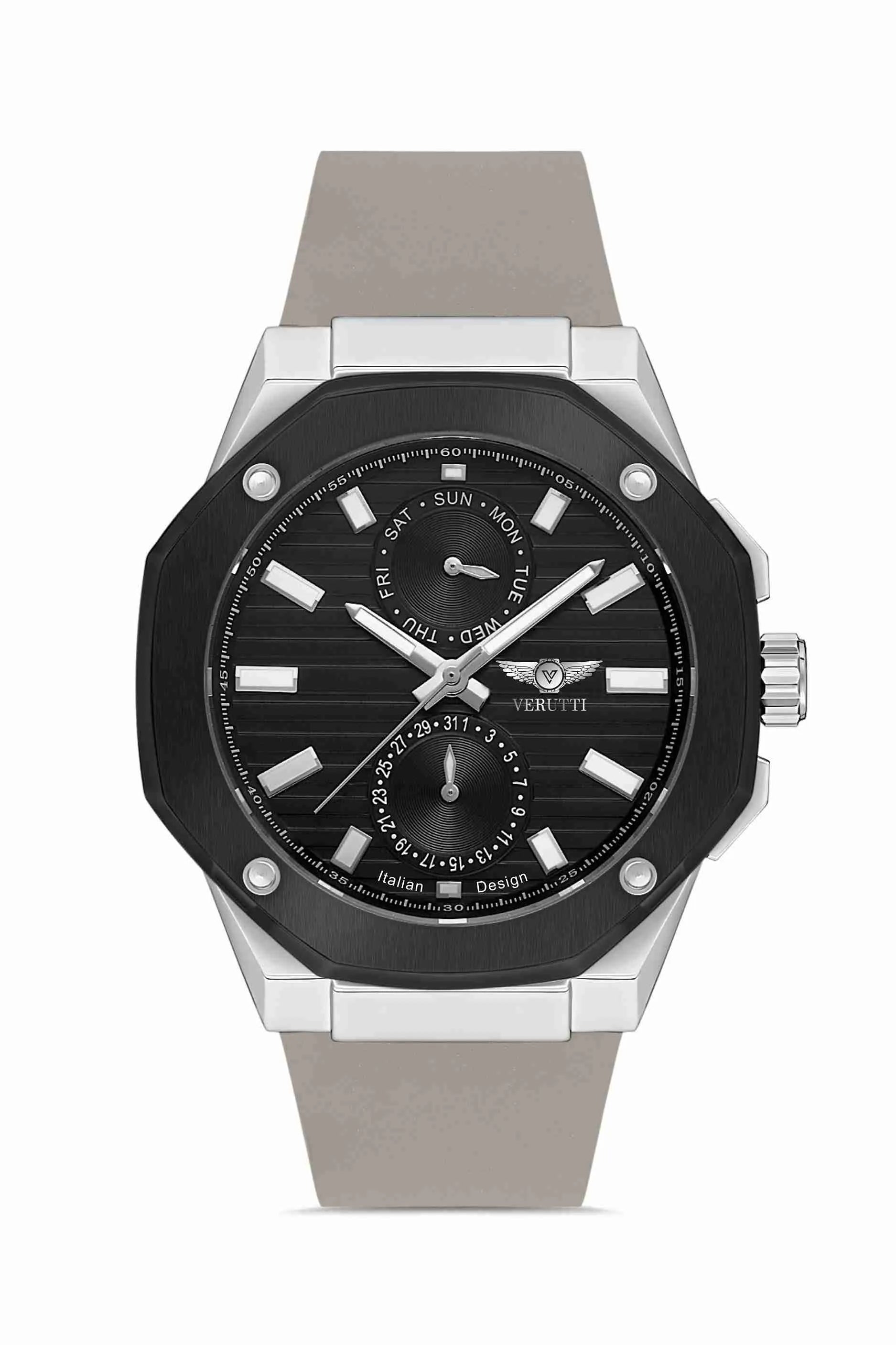 Men’s Luxury Watch Verutti VR-1012-1 – Octagonal in Gray & black 