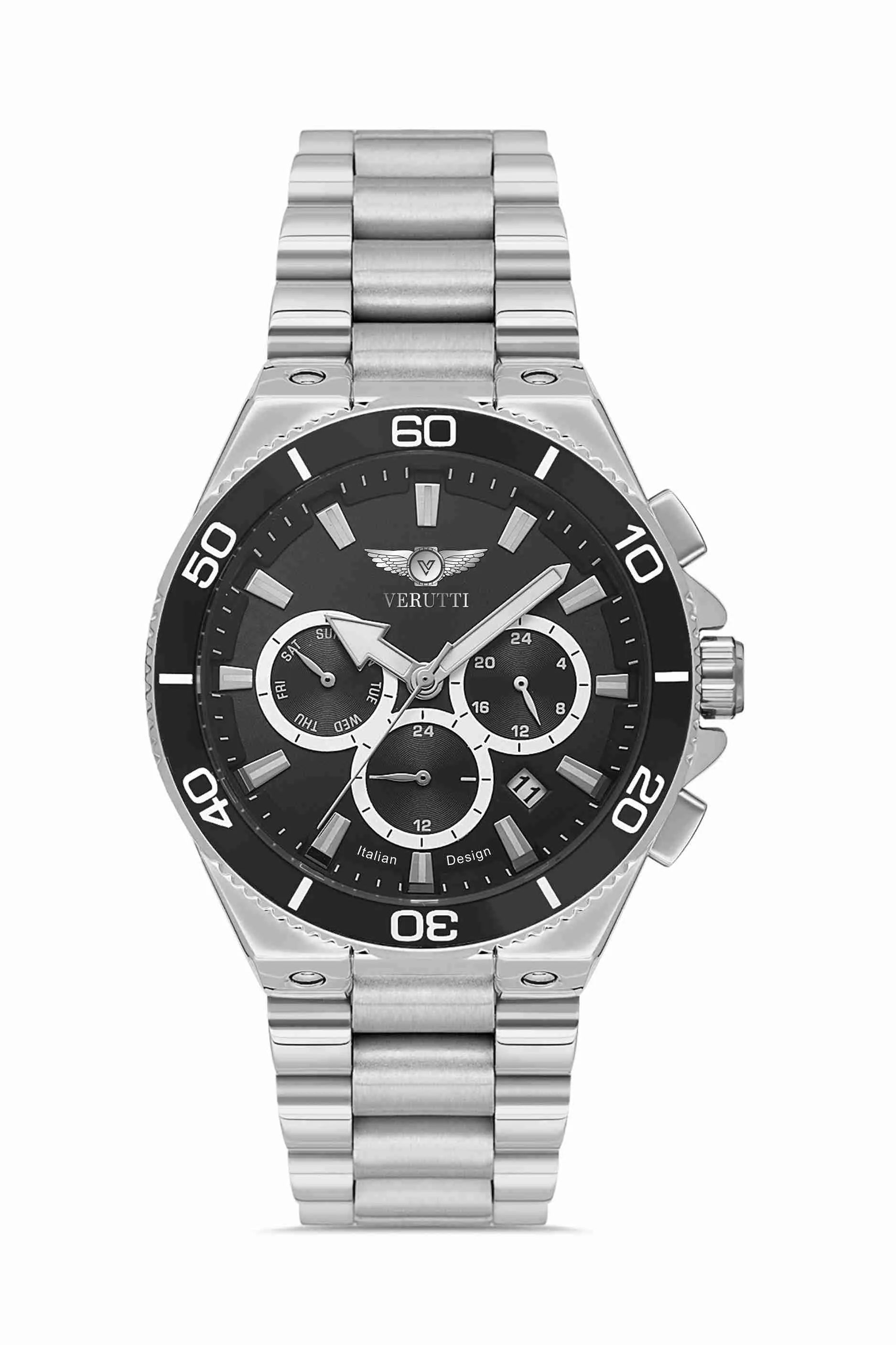 Men’s Luxury Watch Verutti VR-1021-2 – Silver & Black Bezel