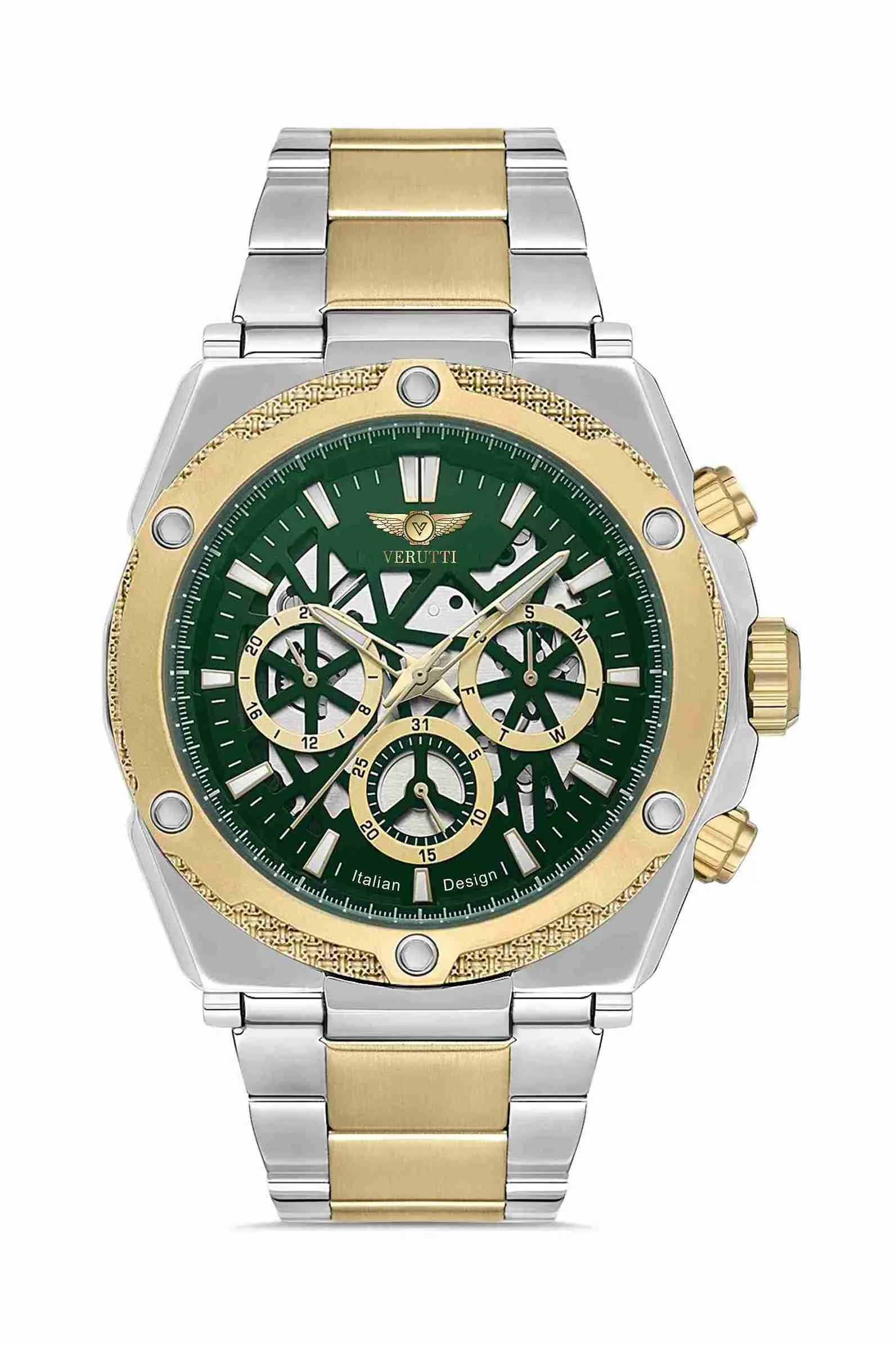 Men’s Luxury Watch Verutti VR-1023-1 – Two-Tone & Green Skeleton