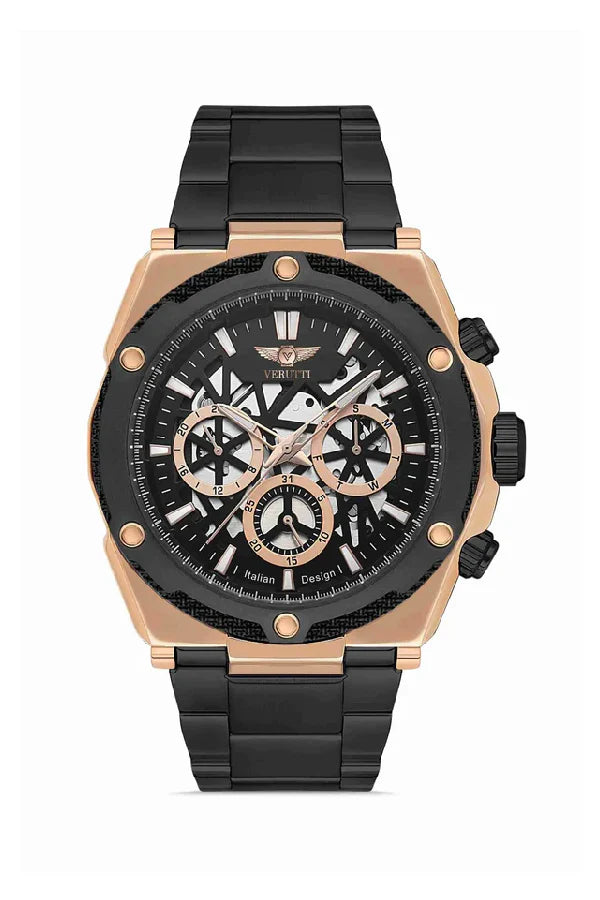 Men’s Luxury Watch Verutti VR-1023-3 – Gold & Black Skeleton