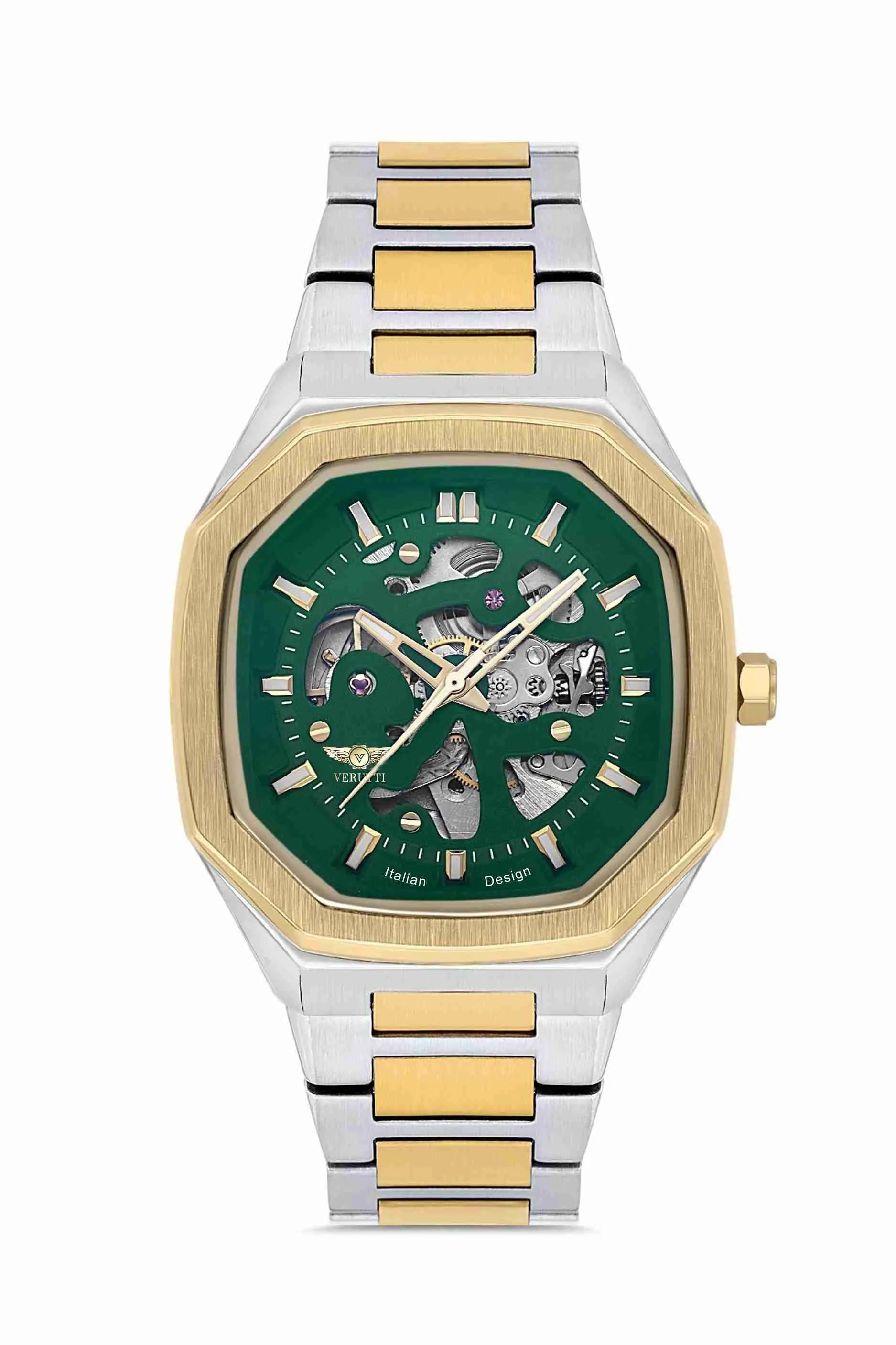 Men’s Luxury Watch – Verutti VR-1025-1 Two-Tone Bracelet & Skeleton Dial