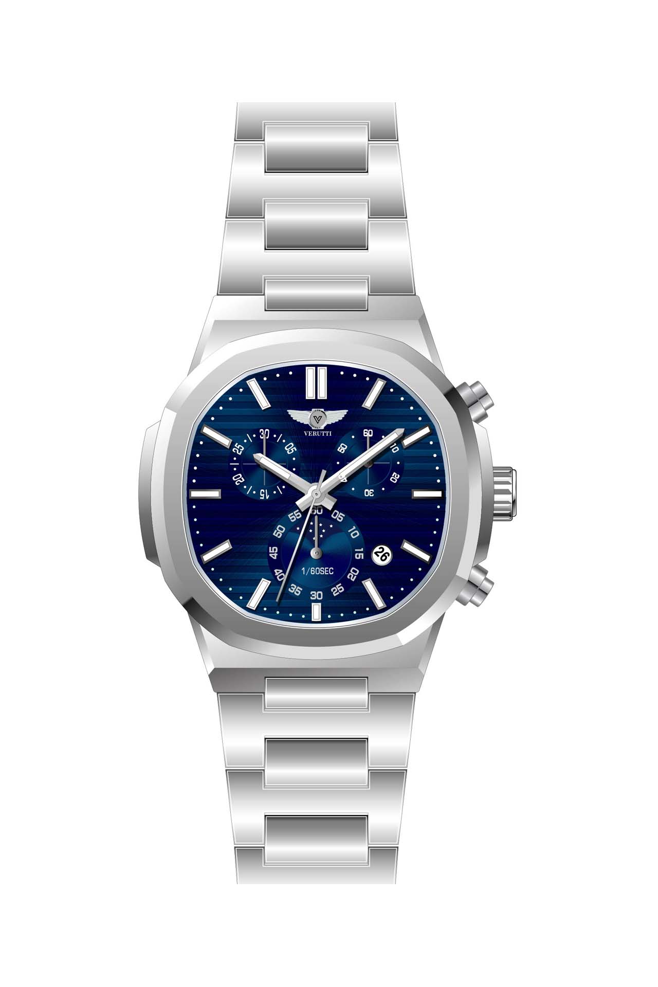 Men’s Luxury Watch Verutti VR-1039-2 – Silver Bracelet & Blue Dial