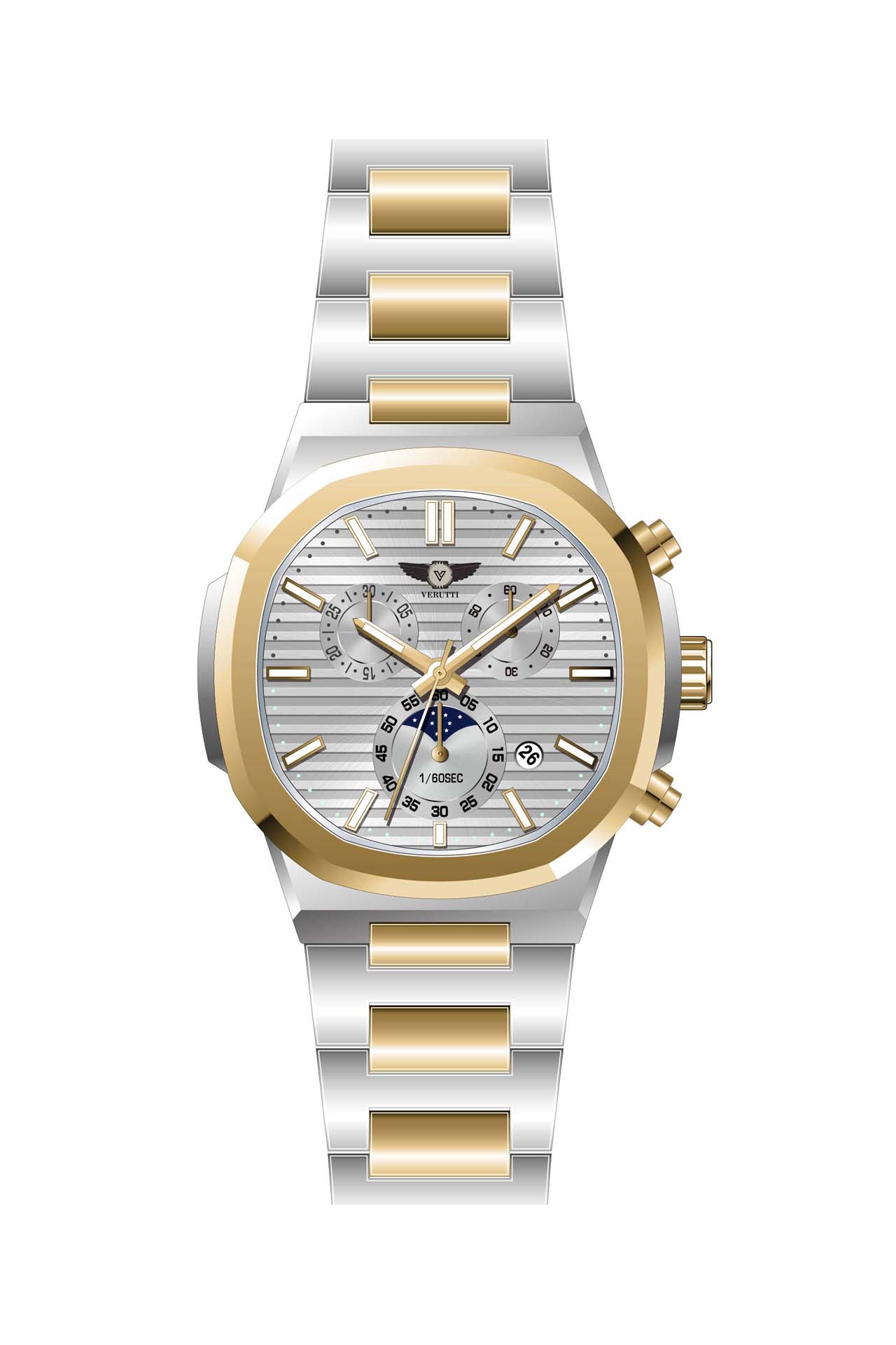 Men’s Luxury Watch Verutti VR-1039-3 – Silver & Gold Bracelet, Silver Dial