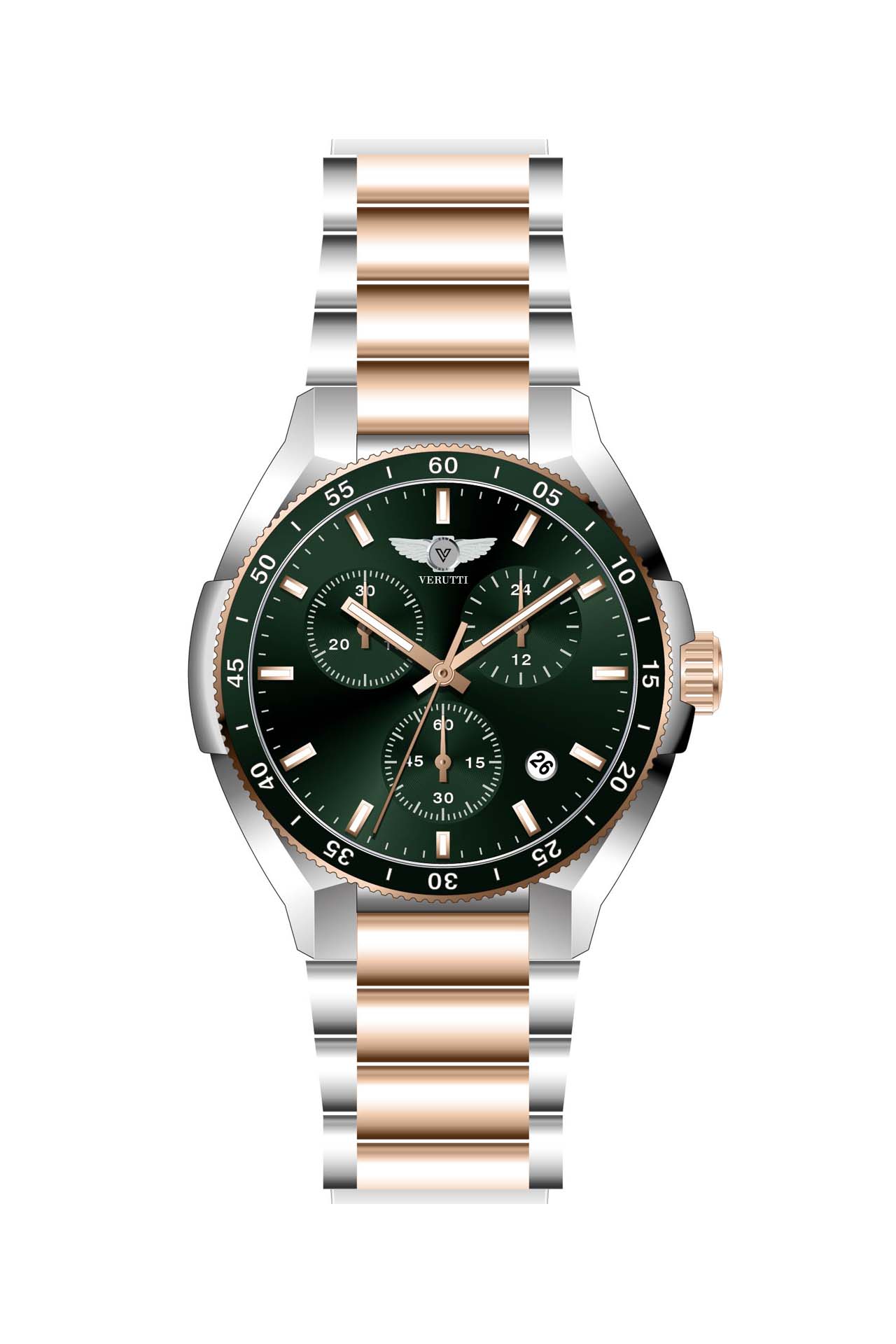 Men’s Luxury Watch Verutti VR-1040-4 – Silver-Gold Green Dial