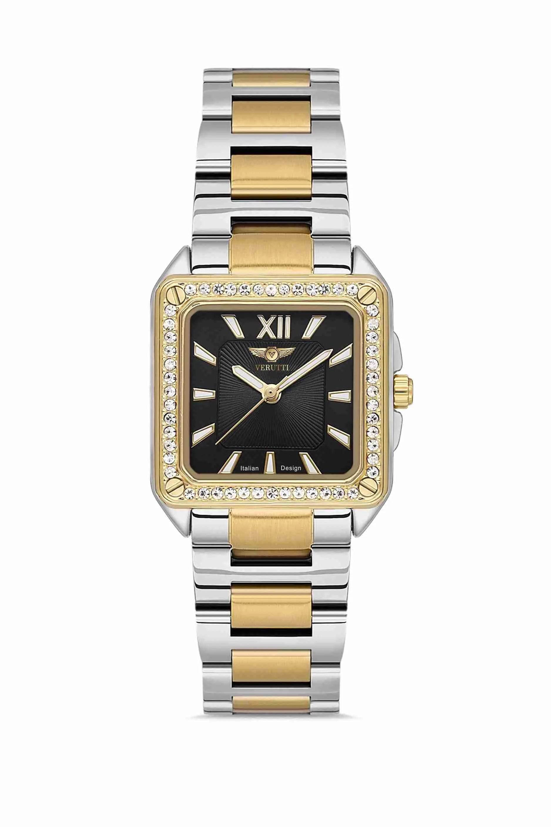 Women’s Luxury Watch – Verutti VR-1010-1 “Eclipse Edition”
Two-Tone Steel Bracelet & Black Dial